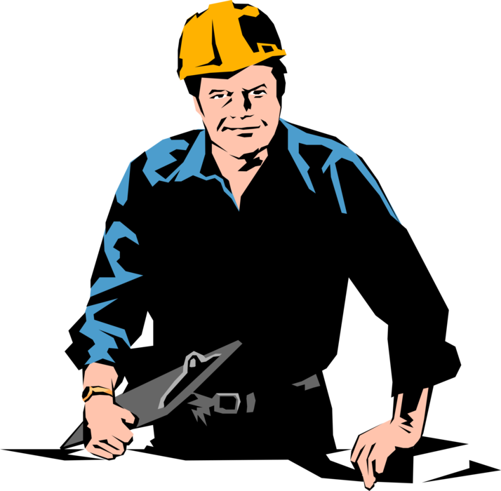 Vector Illustration of Construction Industry Site Foreman with Clipboard Portable Writing Surface on Job Site