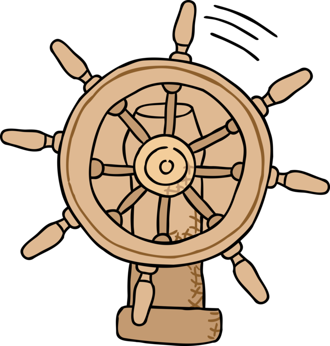 Vector Illustration of Ship's Helm Wheel or Boat's Wheel Steers Ship and Changes Vessel's Course