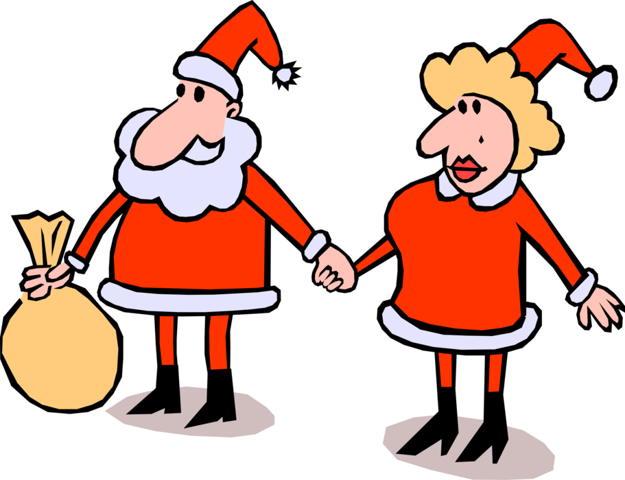 Vector Illustration of Santa Claus & Mrs. Claus Celebrate the Holidays
