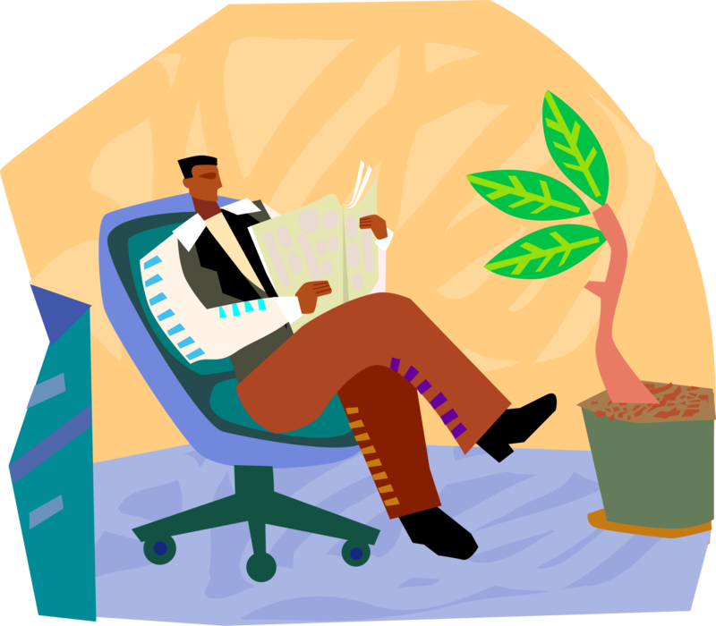 Vector Illustration of Businessman Relaxes and Reads the Newspaper
