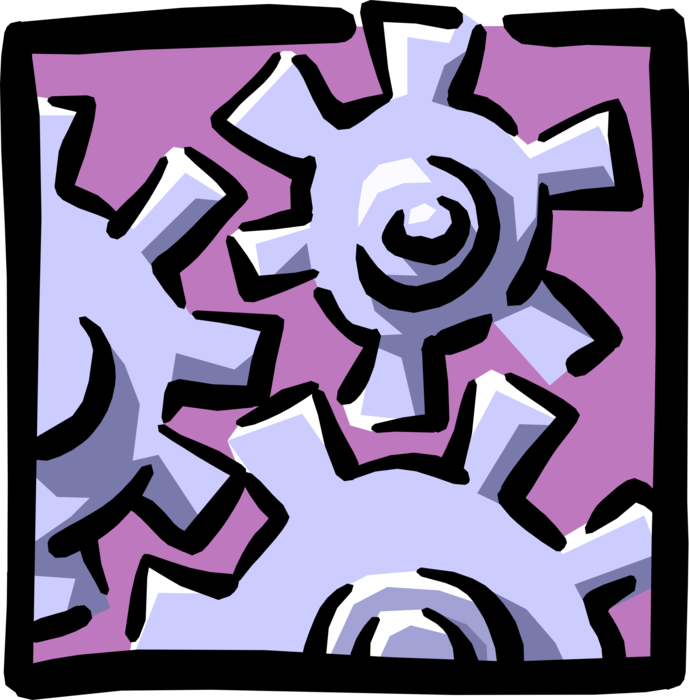 Vector Illustration of Gear Cogwheel Rotating Machine Mechanism with Cut Teeth or Cogs