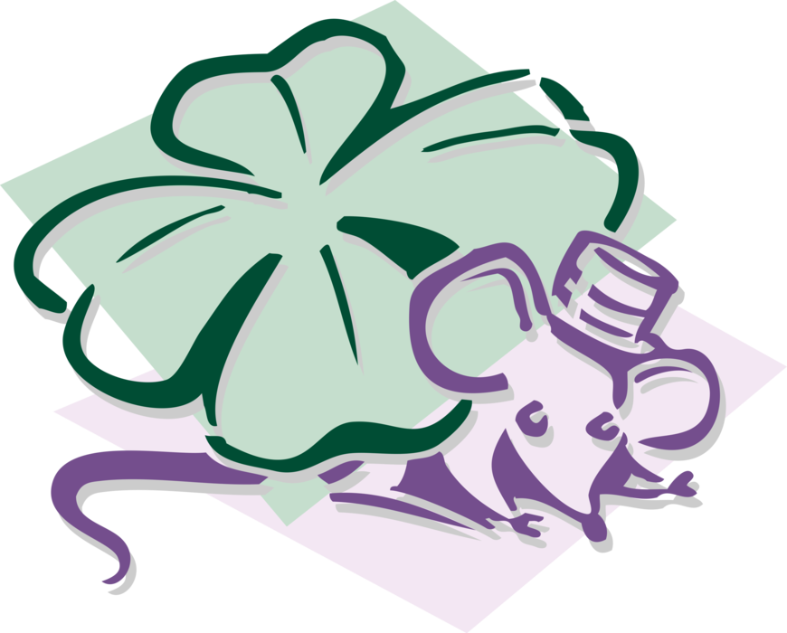 Vector Illustration of Rodent Mouse with St. Patrick's Day Shamrock