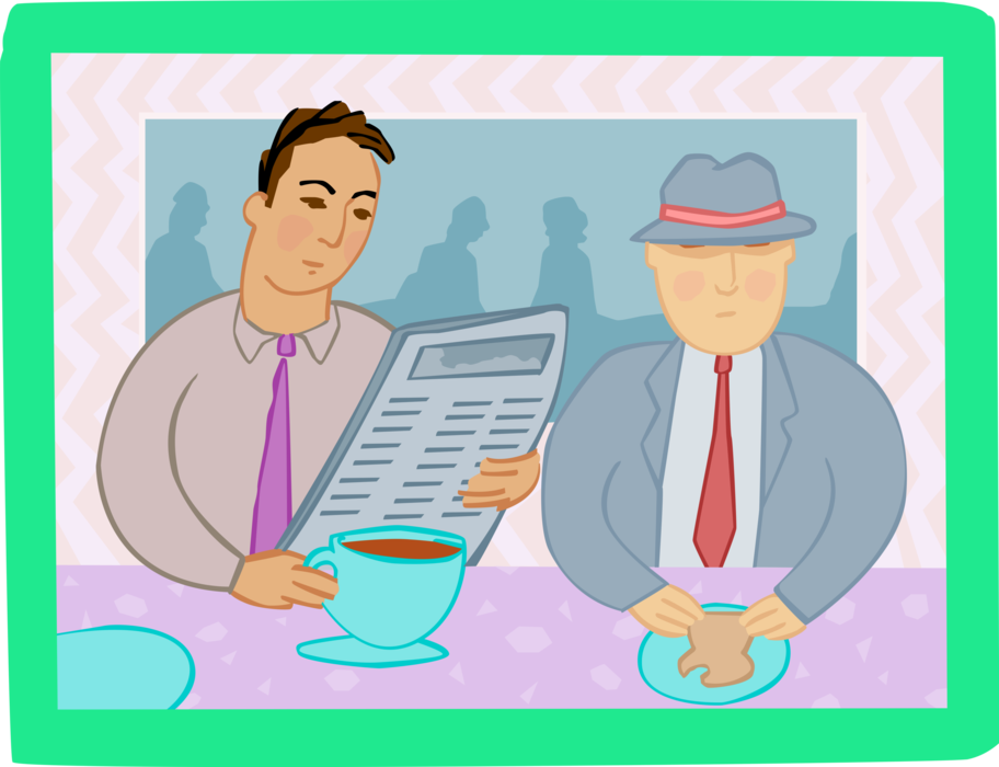 Vector Illustration of Business Lunch in Restaurant Diner