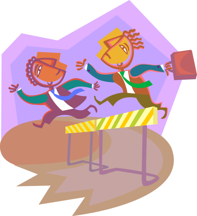 Vector Illustration of Track and Field Athletic Sport Contest Businessmen Running the Hurdles