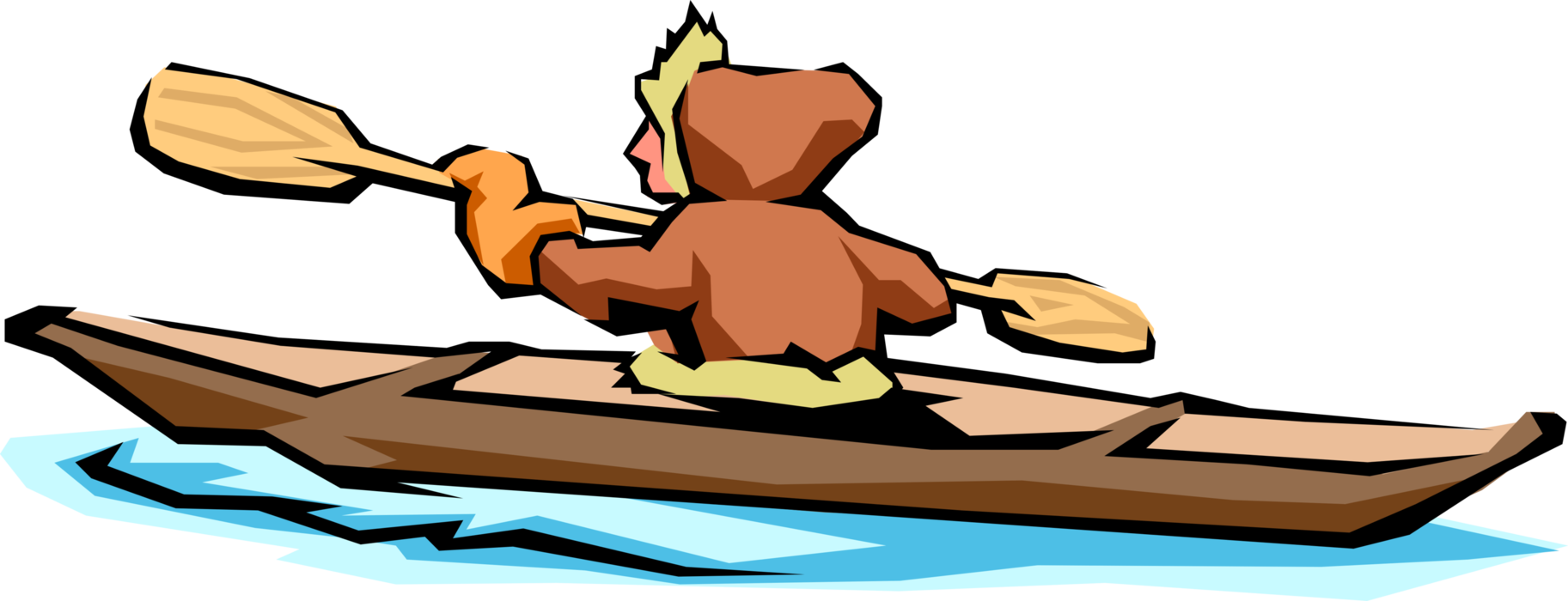 Vector Illustration of Eskimo in Kayak Kayaking through Icy Waters