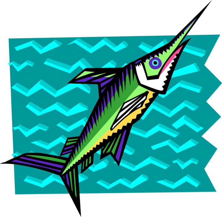 Vector Illustration of Predatory Marine Broadbill Swordfish Gamefish 