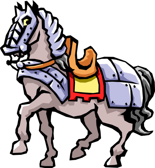 Vector Illustration of Medieval Armored Horse is Ready for Jousting