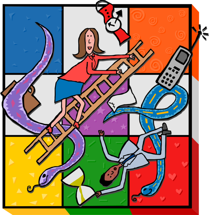 Vector Illustration of Snakes and Ladders, Business Pitfalls