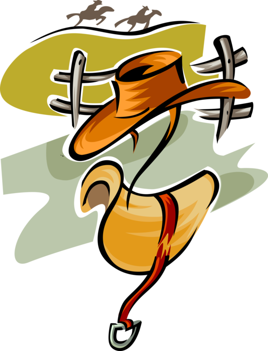 Vector Illustration of Western Ranch Cowboy Hat and Riding Saddle
