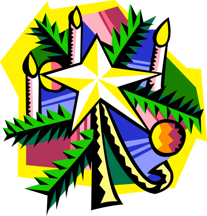 Vector Illustration of Festive Season Christmas Tree Decorations with Star