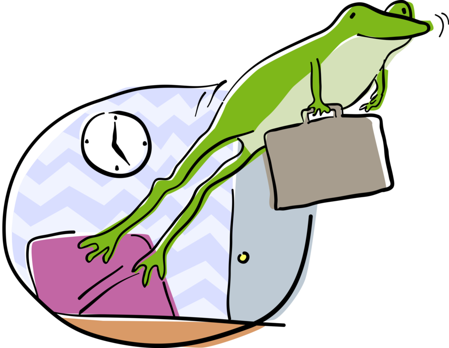 Vector Illustration of Frog Jumping from Its Desk