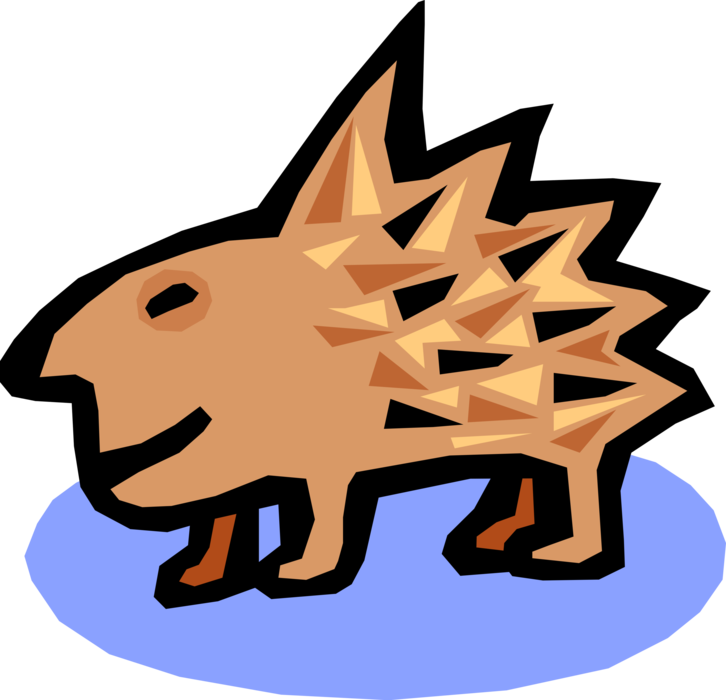 Vector Illustration of Porcupine Rodent with Coat of Sharp Spines or Quills