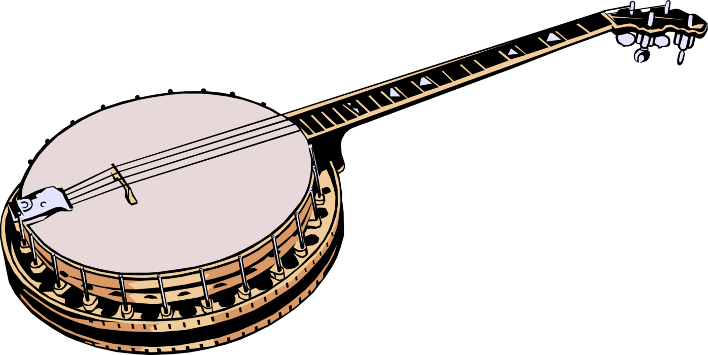 Vector Illustration of Banjo Stringed Musical Instrument Associated with Country, Folk, Irish Traditional and Bluegrass music