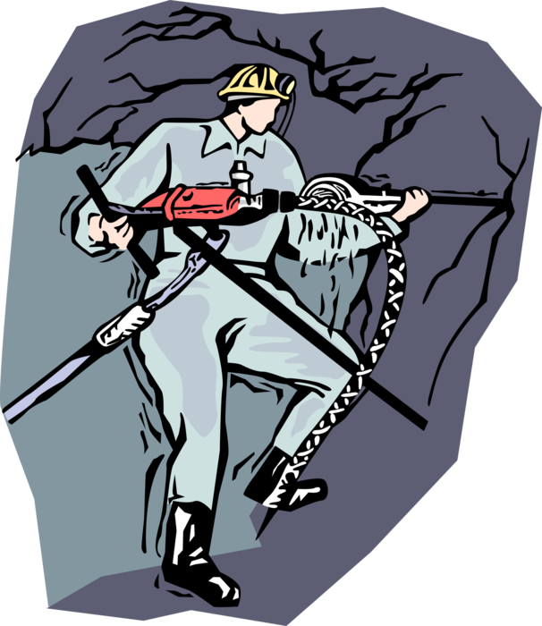 Vector Illustration of Mining Industry Miner Drilling for Coal in Underground Mine