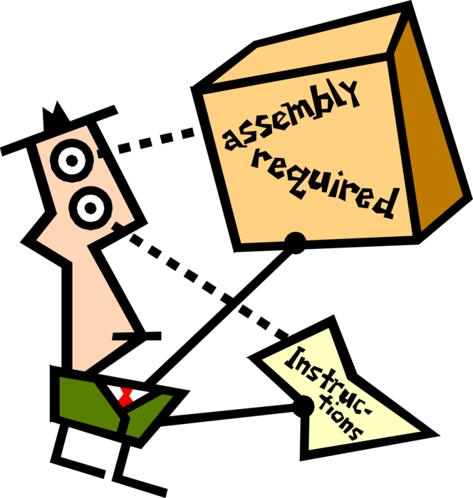 Vector Illustration of Man with Do-It-Yourself Product that Requires Assembly