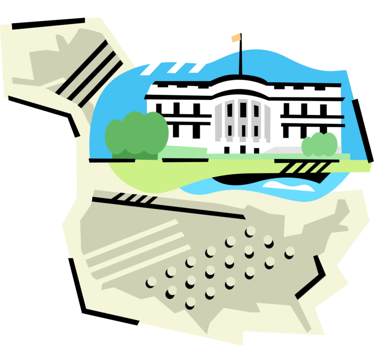 Vector Illustration of The White House, Official Residence of President of the United States, Washington, D.C.