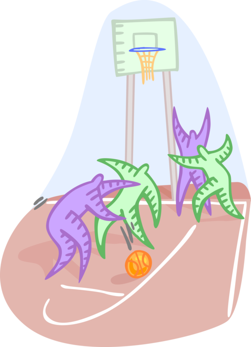 Vector Illustration of Sport of Basketball Game on Court with Two-on-Two