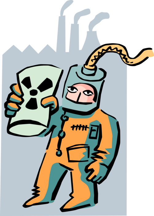 Vector Illustration of Nuclear Energy Power Station Worker in Protective Radiation Suit