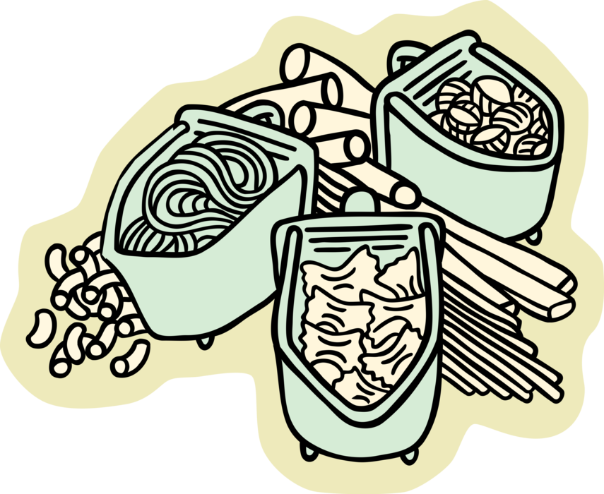 Vector Illustration of Popular Types of Italian Flour-and-Egg Unleavened Dough Pasta