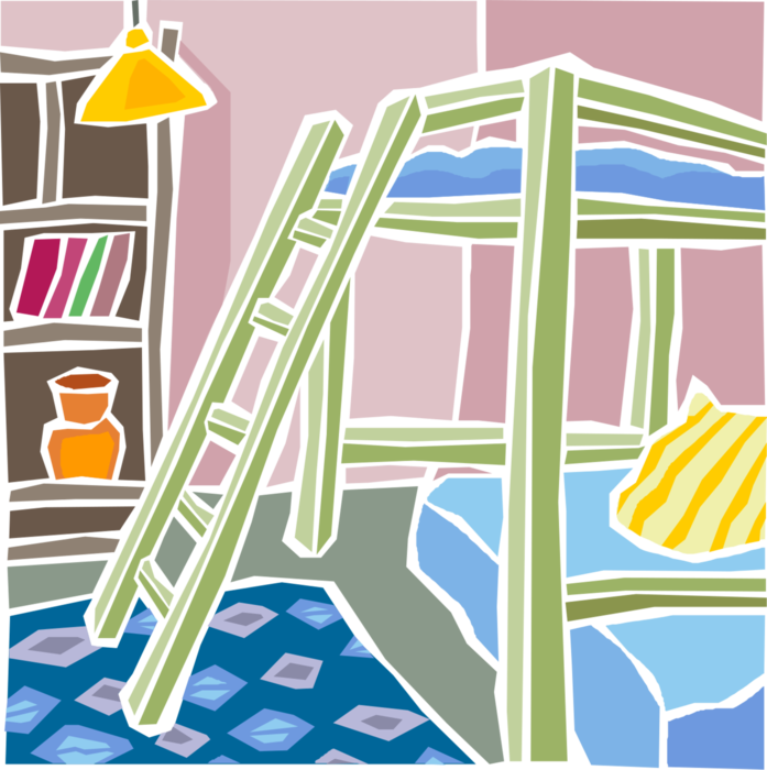Vector Illustration of Children's Bedroom with Bunk Beds