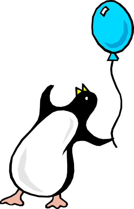 Vector Illustration of Penguin with Purple Balloon