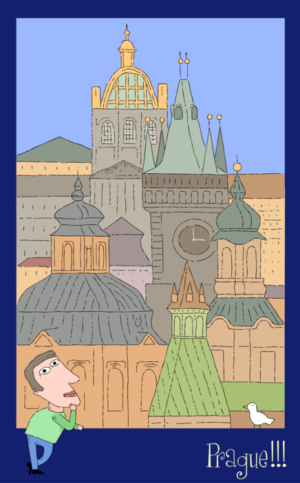 Vector Illustration of Tourist Visits Czech Republic Capital Prague “The City of Hundred Spires”