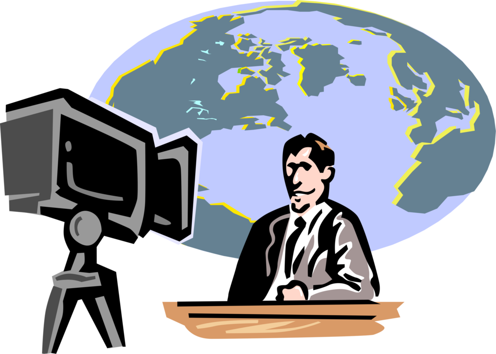 Vector Illustration of News Anchor Reading the News