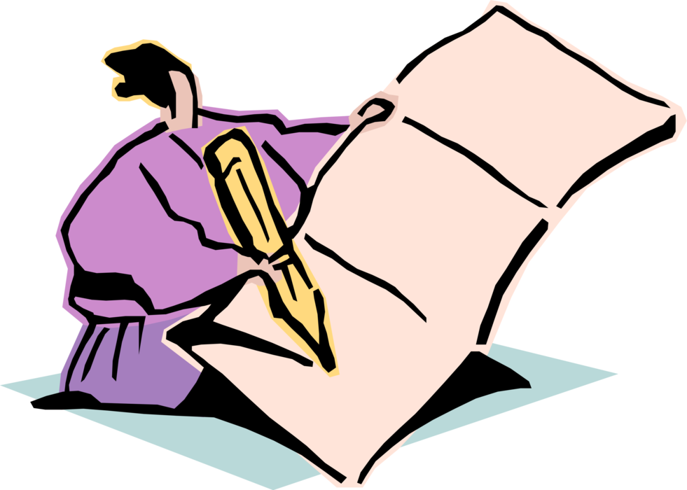 Vector Illustration of Businesswoman Writing on Large Folded Document