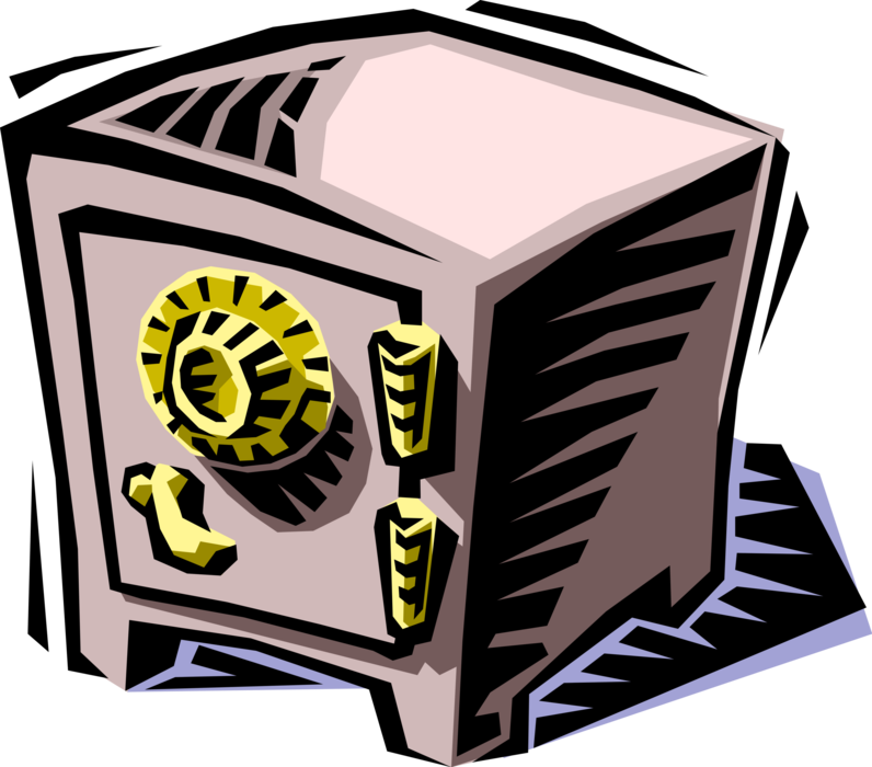 Vector Illustration of Safe Strongbox or Coffer is Secure Padlock Lockable Box for Valuables Against Theft