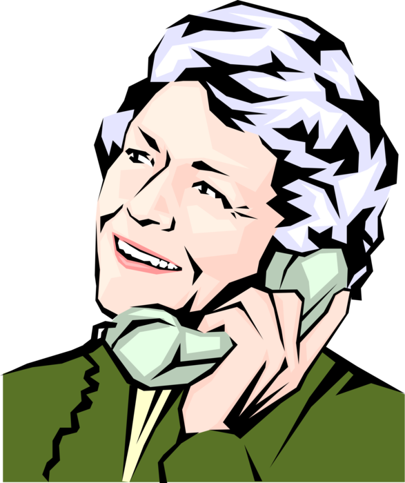 Vector Illustration of Grandmother on Phone with Grandchildren