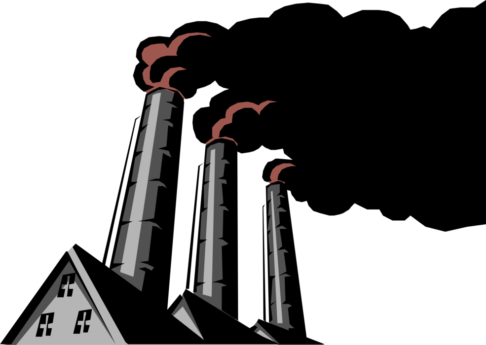 Vector Illustration of Industrial Factory Chimney Smokestacks Belching Pollution