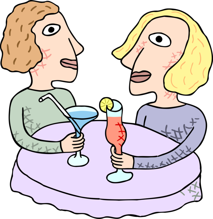 Vector Illustration of Two Besties Women Having Alcohol Beverage Drinks and Cocktails 