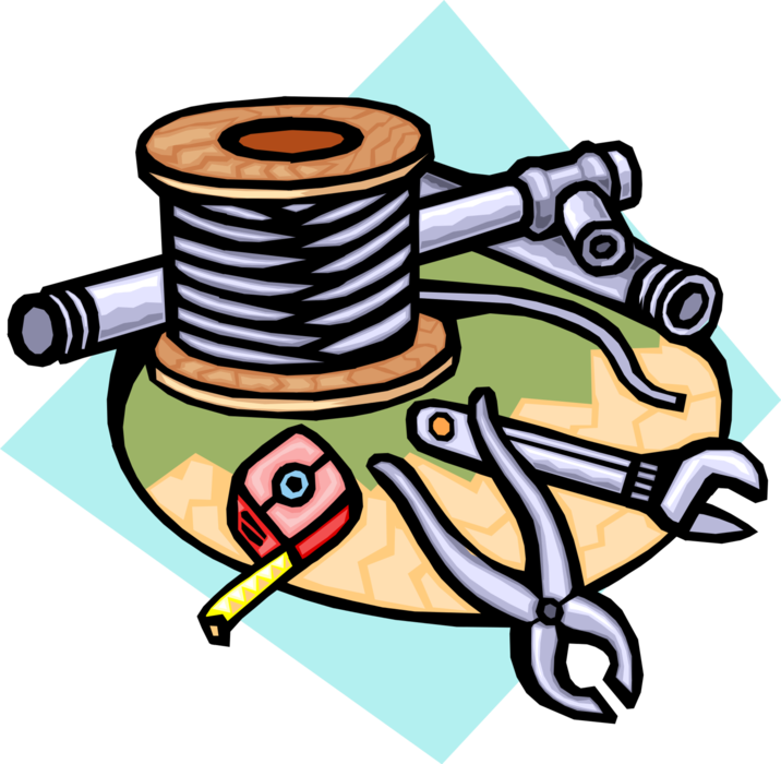 Vector Illustration of Electrical Wire, Conduit Pipe, and Tools