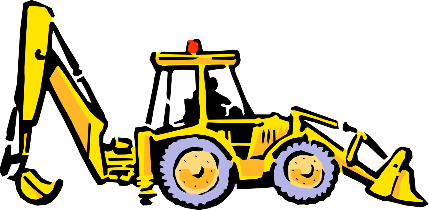 Vector Illustration of Construction Industry Heavy Machinery Equipment Excavator Front End Loader