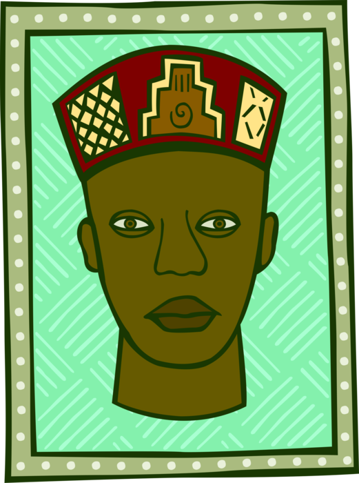 Vector Illustration of Traditional African Male Face with Hat