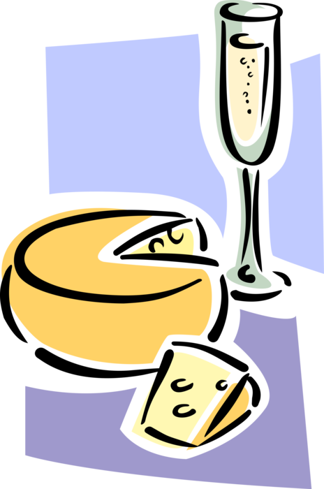 Vector Illustration of White Wine and Fresh Dairy Cheese