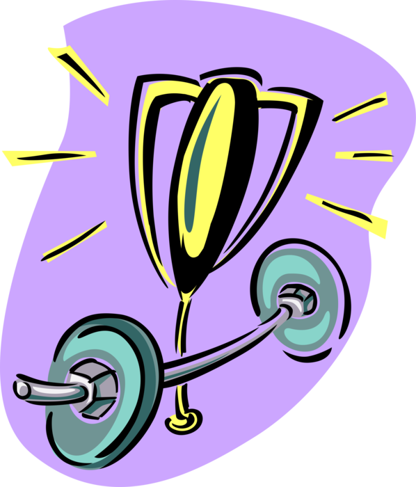 Vector Illustration of Weightlifting Competition Winner's Trophy with Barbells