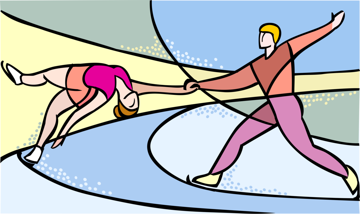 Vector Illustration of Olympic Sports Figure Skating Pairs Perform Skate Routine on Ice