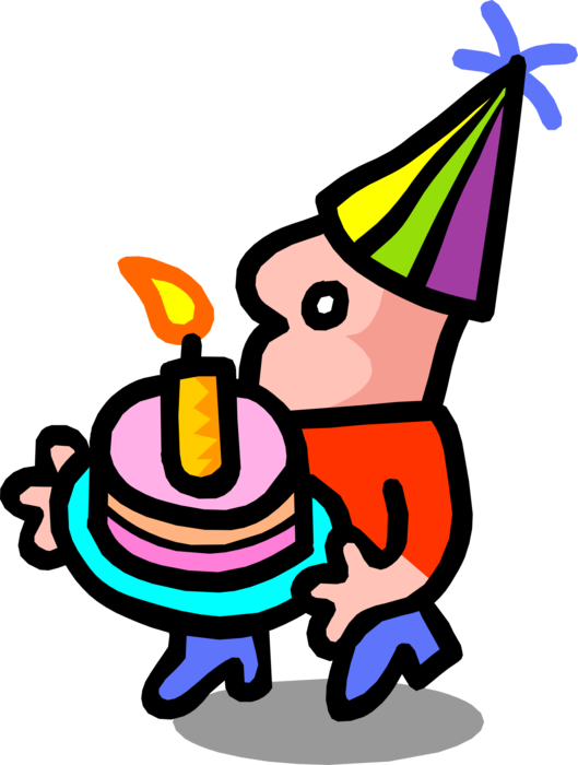 Vector Illustration of Birthday Boy Blows Out the Candle on Birthday Cake
