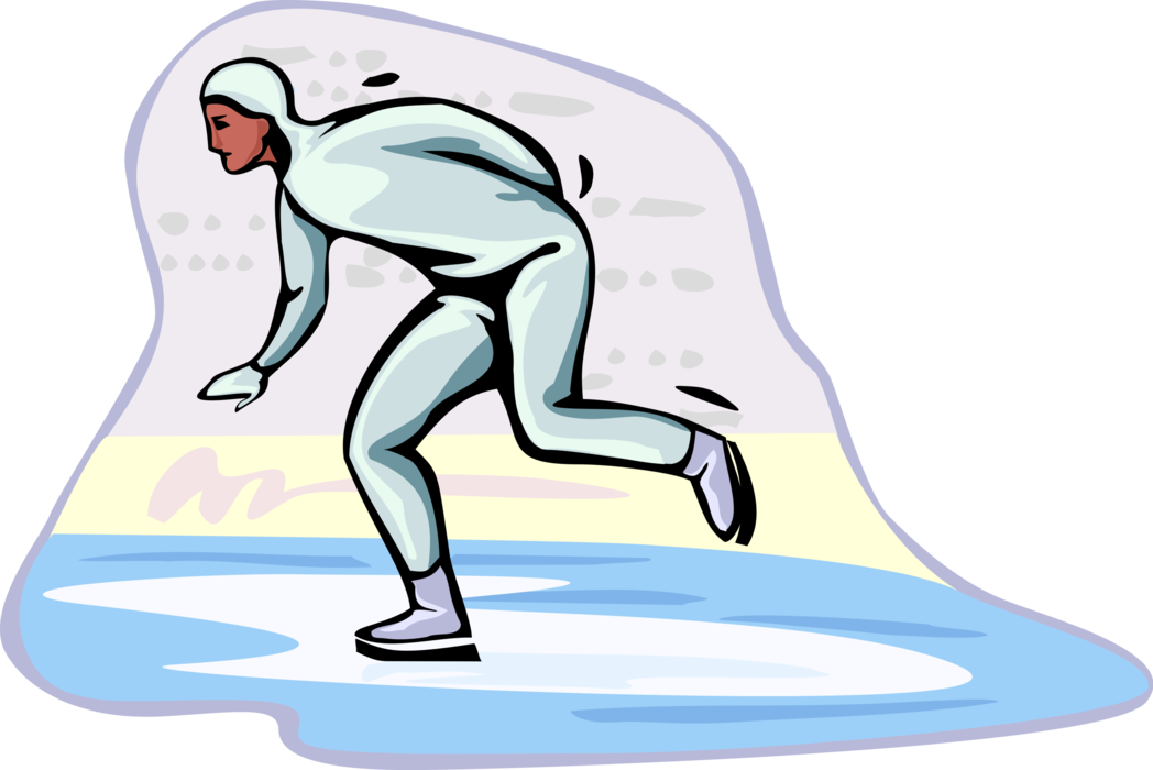 Vector Illustration of Speed Skater on Frozen Ice Surface Skating with Speed Skates