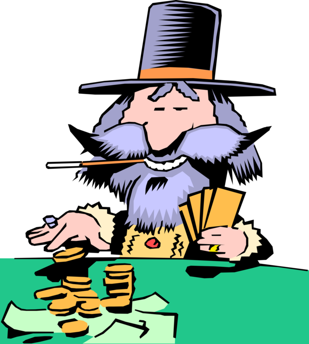 Vector Illustration of Old West Prospector Gambles and Plays Poker