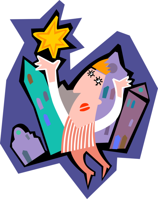 Vector Illustration of Businessman Reaching for Star of Prosperity and Success