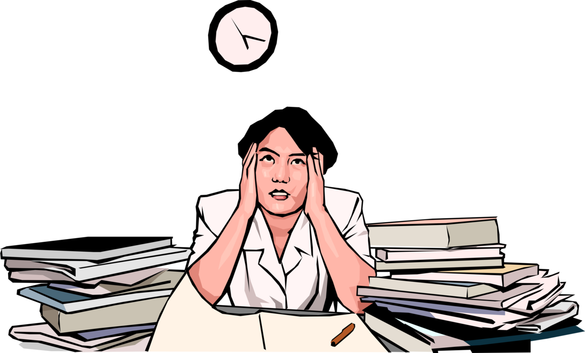 Vector Illustration of Businesswoman Fighting Deadline with Huge Workload