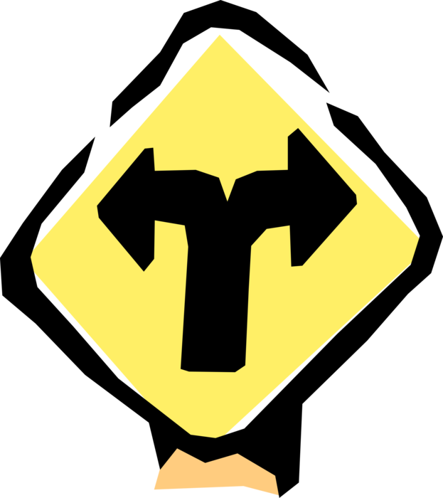Vector Illustration of Must Turn Left or Right Highway or Road Sign