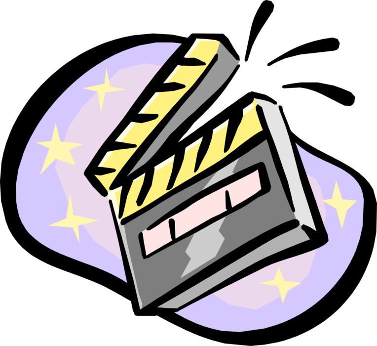 Vector Illustration of Filmmaking and Video Production Clapperboard Slate Synchronizes Picture and Sound