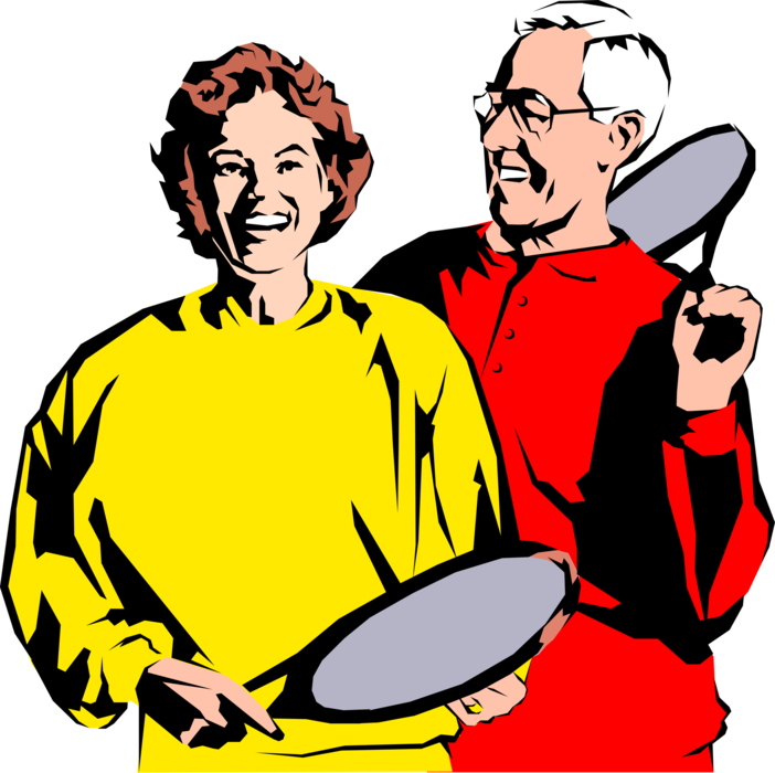 Vector Illustration of Retired Couple Enjoy Playing Tennis