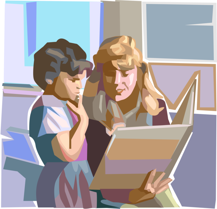 Vector Illustration of Mother Reads Story to Daughter From Book