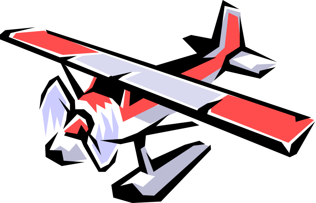 Vector Illustration of Floatplane or Float Plane Seaplane with Pontoons Providing Buoyancy