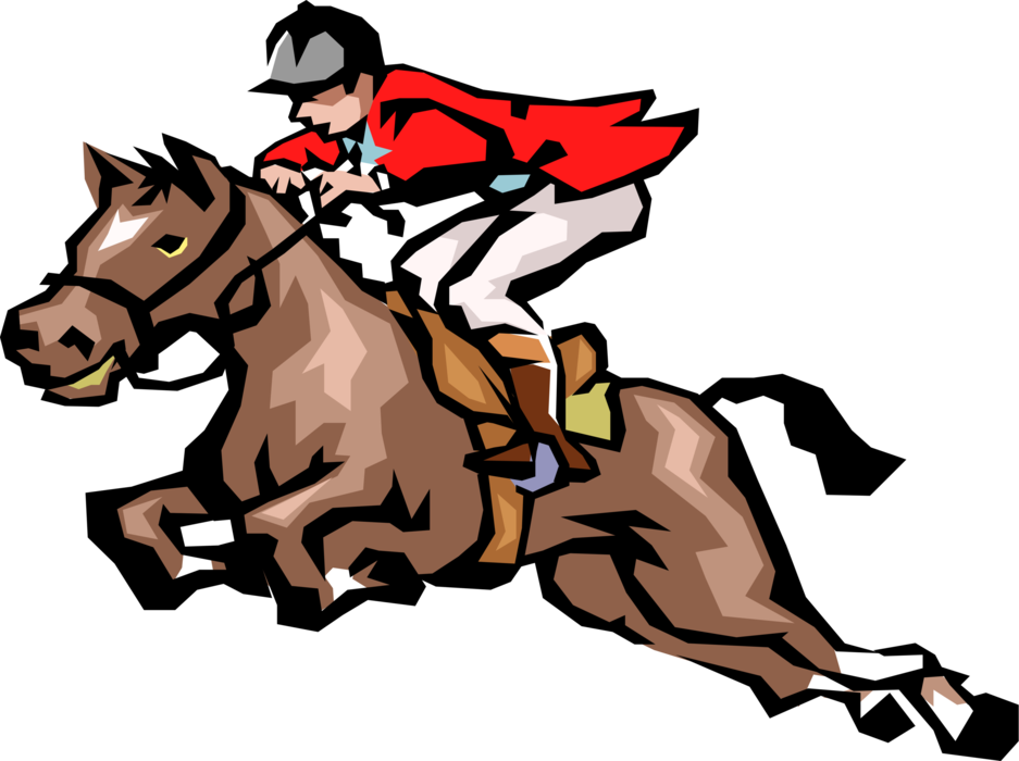 Vector Illustration of Equestrian Horse Jumping with Rider