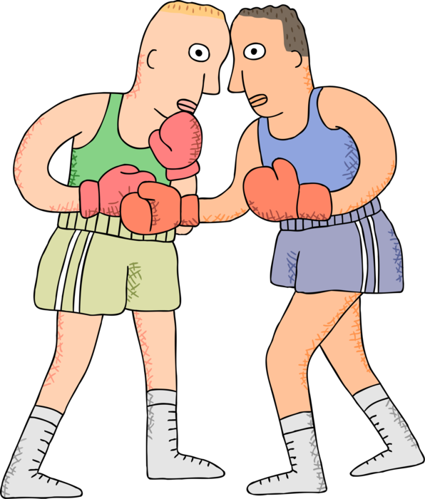 Vector Illustration of Prize Fighter Boxers Sparring with Boxing Gloves in Ring